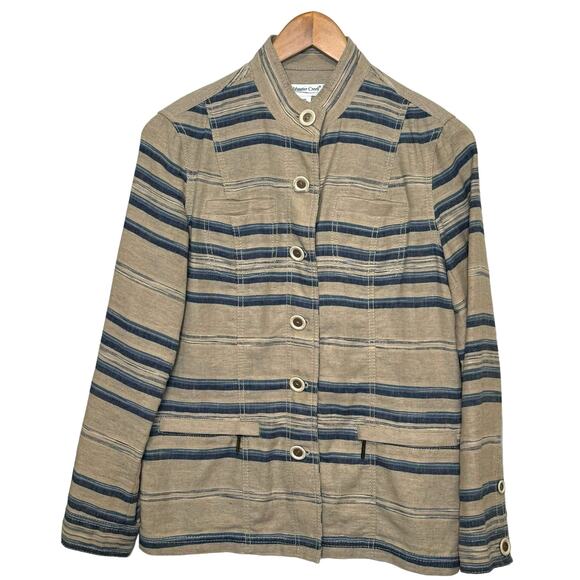 Coldwater Creek Size 10 Linen Blend Striped Jacket with Pockets - Picture 1 of 7